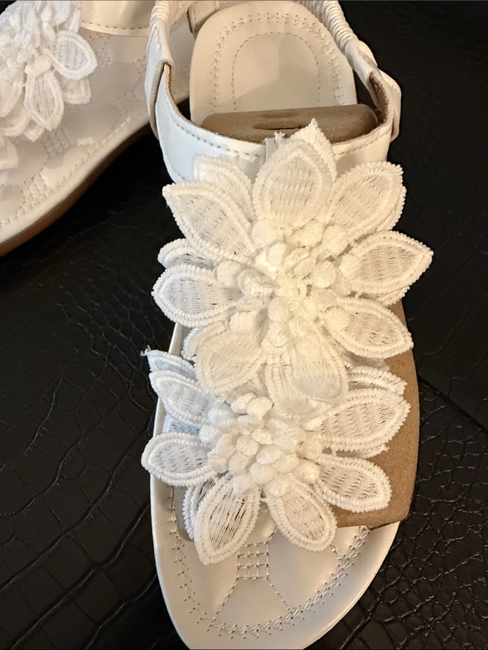 New White Floral Slingback Women's Sandals